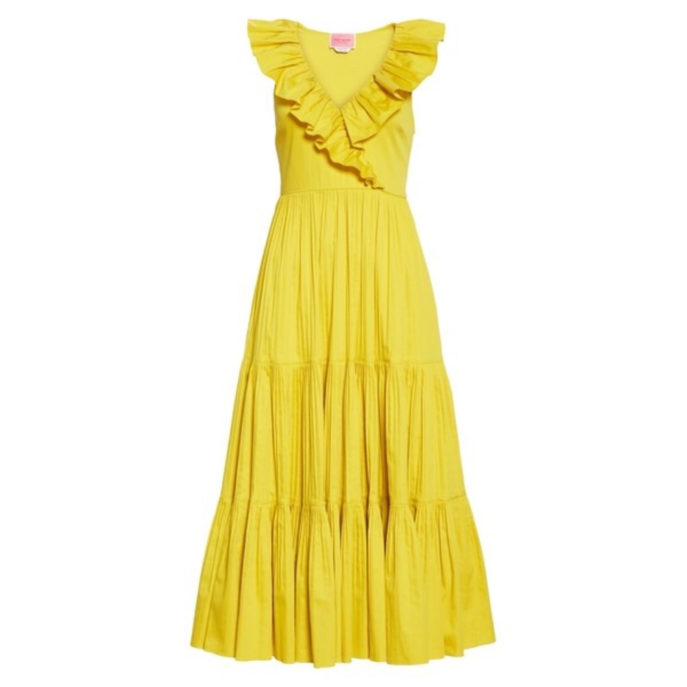 Kate Spade yellow tiered poplin midi dress - size S